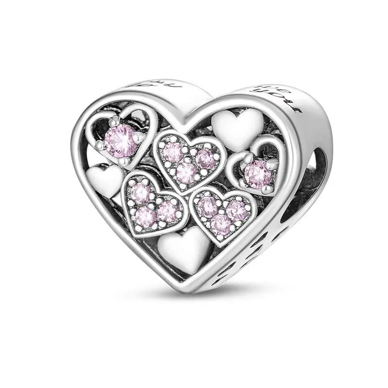 925 Sterling Silver Mother Daughter Love Embrace Pendant Charm | Heart Shaped Bracelet Bead DIY Fine Jewelry Gift
