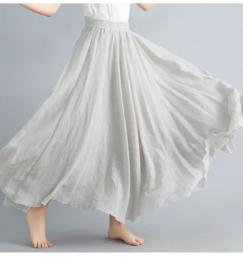 Fashion Solid Cotton Linen Women Maxi Skirt – Elegant Harajuku Casual Loose Long Skirt 👗✨