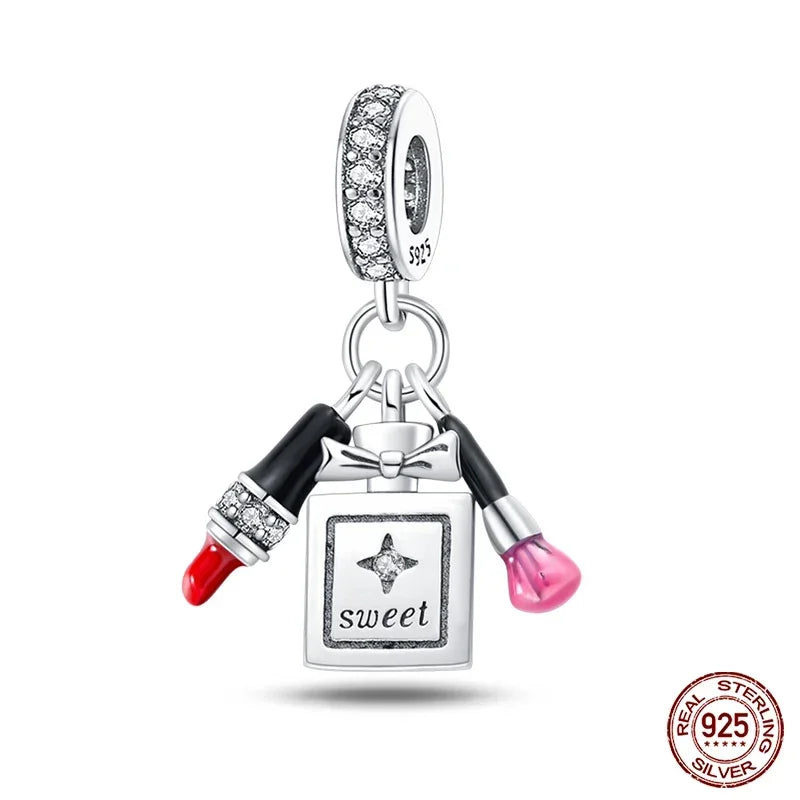 925 Sterling Silver Fashion Life Series Charms – High Heels, Lipstick, Dress & Perfume Beads Fit Pandora Bracelets DIY