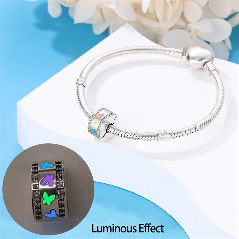 925 Sterling Silver Luminous Butterfly Star Moon Charm Bead | Round Clasp Bead for 3mm DIY Bracelet Jewelry Gift
