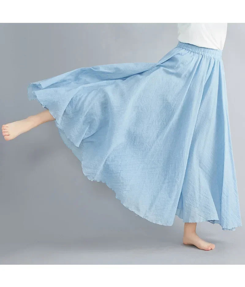 Fashion Solid Cotton Linen Women Maxi Skirt – Elegant Harajuku Casual Loose Long Skirt 👗✨