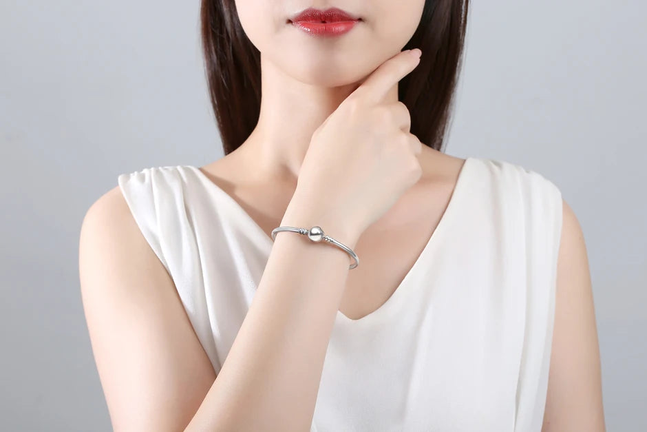 Silver Color Charm Bead Bracelet – Heart, Family, Ball & Star Charms for Women