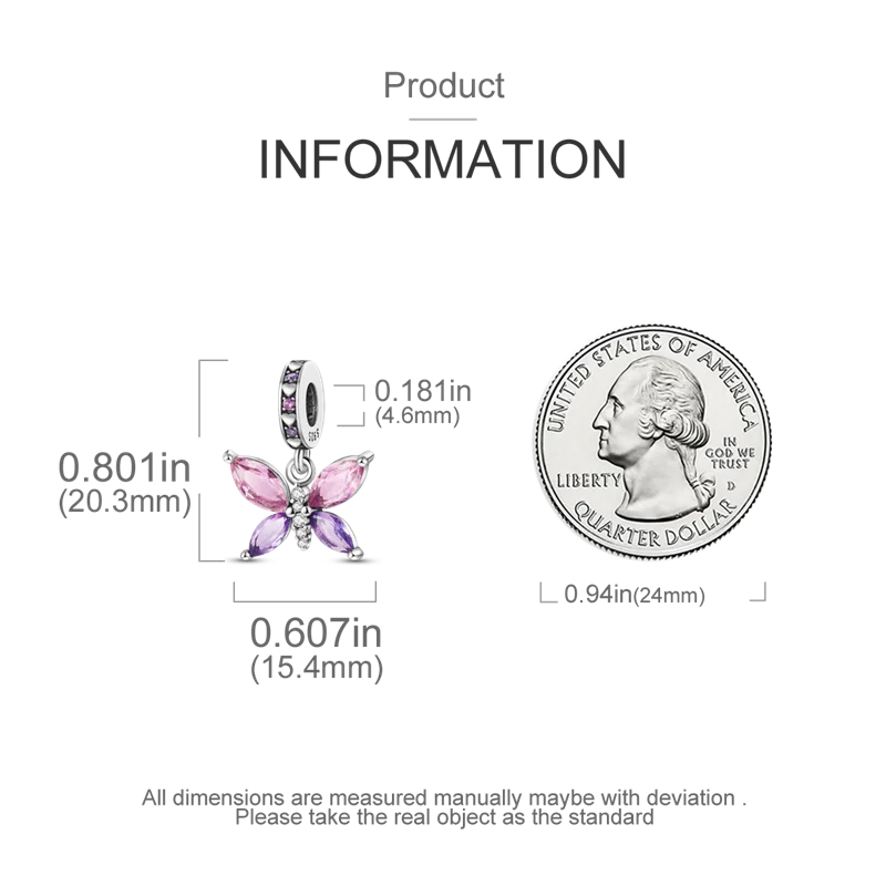 2025 Hot Sale 925 Sterling Silver Pink Butterfly Luminous Firefly Charm | Dangle Bead Fit Bracelet Necklace DIY Jewelry