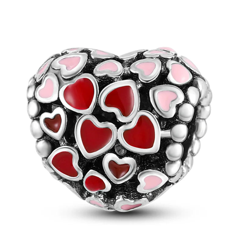 925 Sterling Silver Colorful Charms – Rose, Crown, Rainbow & Heart Dangle Beads Fit Pandora Bracelet & Necklace