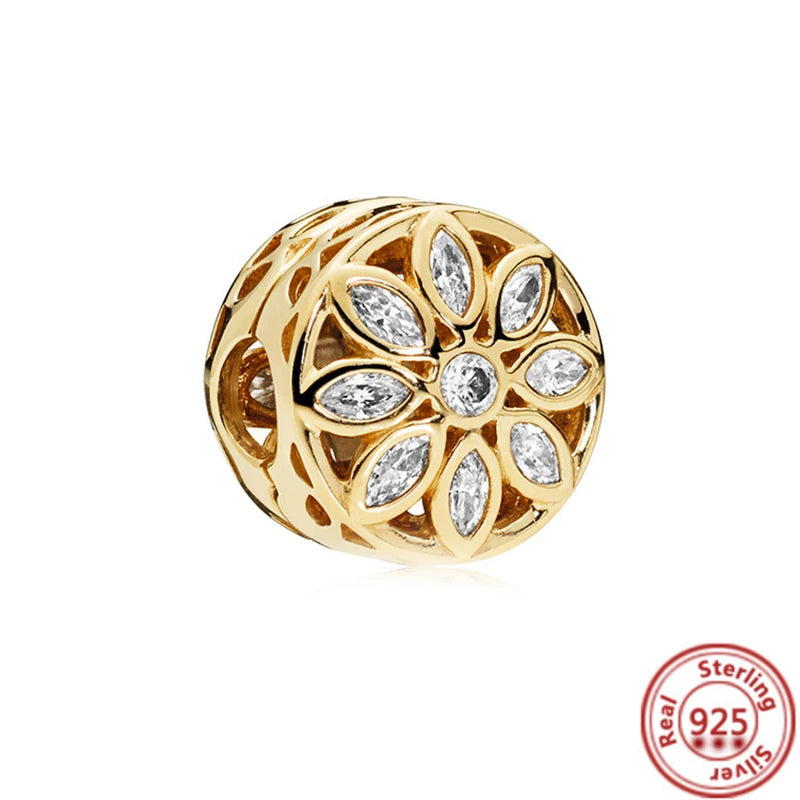 925 Silver Golden Bees & Yellow Roses Dangle Charm | Fit Original Bracelet Jewelry Gift