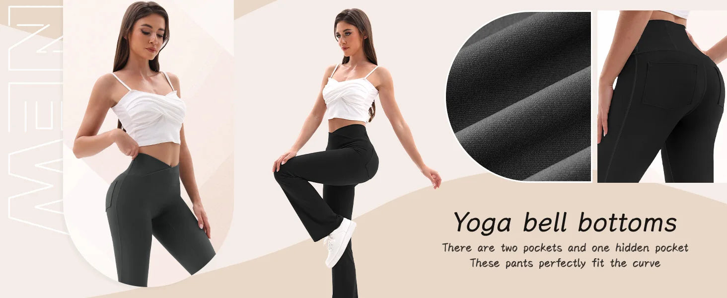Crossover V-Waist Flare Leggings – Women’s High Waist Tummy Control Wide Leg Yoga & Workout Pants