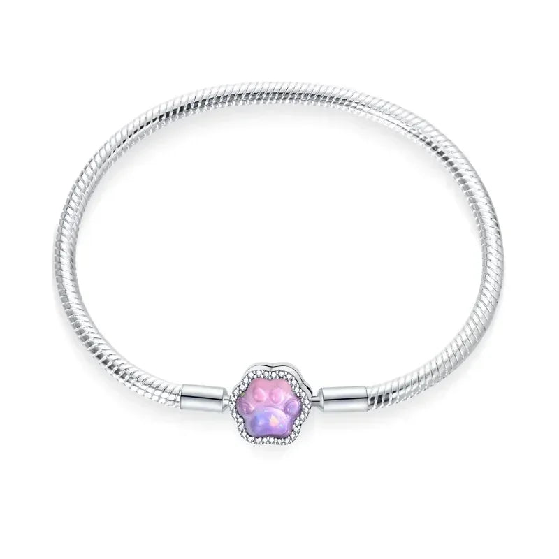 925 Sterling Silver Heart & Star Moon Bracelet | Pave Zirconia Snake Chain, Cat Claw Love Bangle for DIY Jewelry