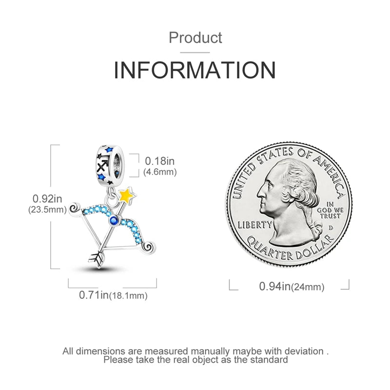 Original 925 Sterling Silver 12 Constellation Luminous Charm | Fits Pandora 3mm Bracelet DIY Jewelry Gift for Women