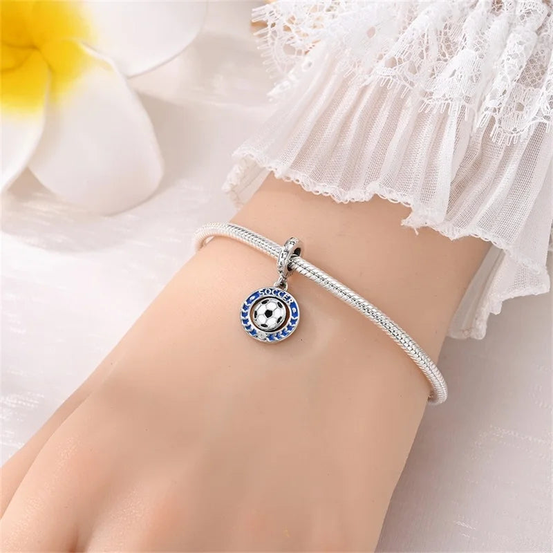 925 Sterling Silver Soccer Trophy Jersey Charm Beads – Fits 3mm Bracelets DIY Jewelry