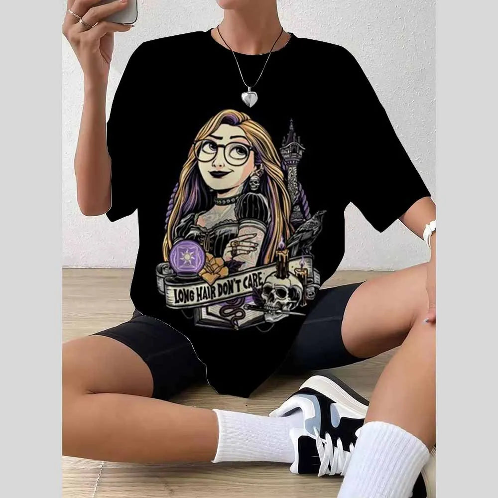 Women’s 2025 Trend Top – 3D Disney Princess Print T-Shirt / Blouse Fashionable Summer 👗✨