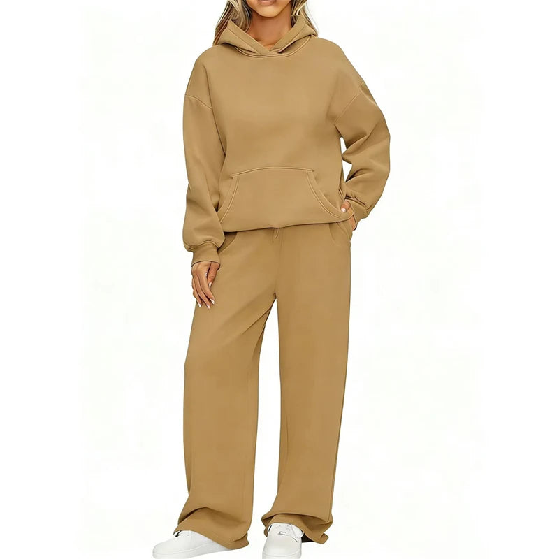 Women’s Autumn Winter Hoodie & Wide Leg Pants Two-Piece Tracksuit – Casual Loose Sportswear ❄️👟