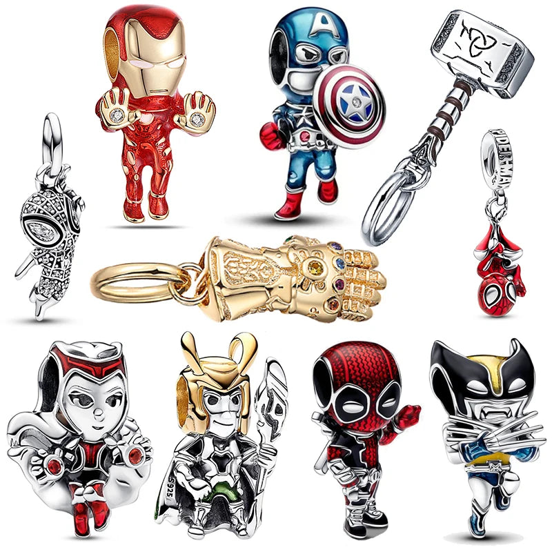 MINISO Marvel 925 Sterling Silver Charms Deadpool Wolverine Beads for Bracelet DIY Jewelry
