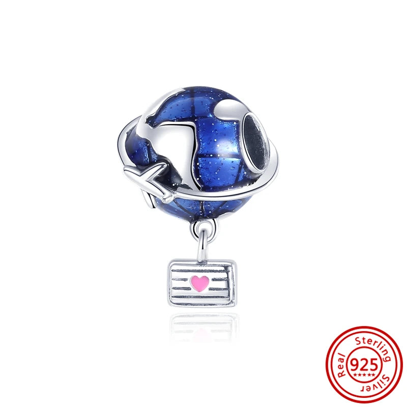925 Sterling Silver Travel Series Charms | Airplane Passport Luggage Sun Moon Star Beads Fit Original Bracelet Jewelry