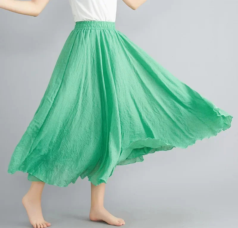 Fashion Solid Cotton Linen Women Maxi Skirt – Elegant Harajuku Casual Loose Long Skirt 👗✨