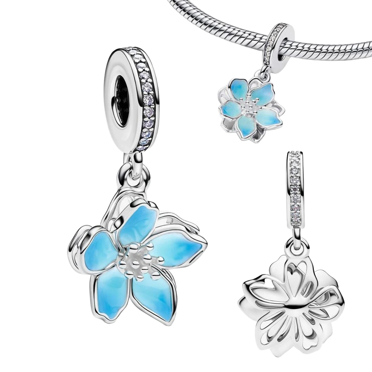 Romantic Pink Flowers 925 Sterling Silver Charms | Bag Lipstick Heart Bow Rose Bead Fit Original Bracelet DIY Jewelry Gift