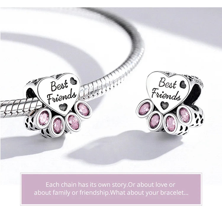 BISAER 925 Sterling Silver Dog Charm | Cute Dachshund Pet Bead Pendant for Women’s DIY Bracelet Jewelry