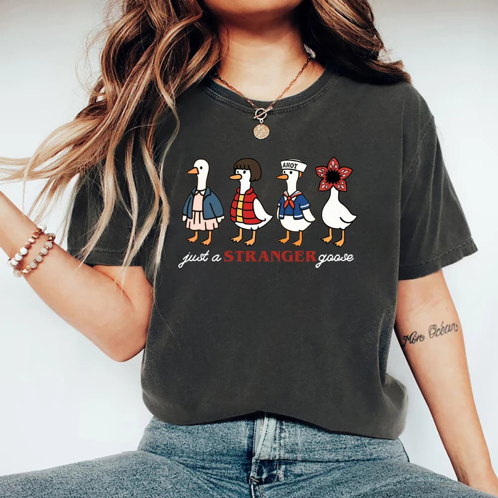 Just A Stranger Goose T-Shirt 🦢 Funny Parody Women Graphic Tee ✨