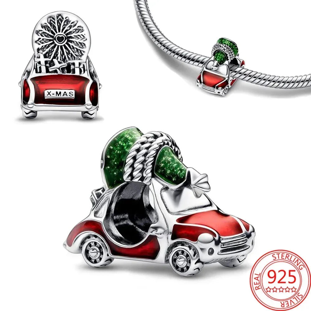 Christmas 925 Sterling Silver Charms | Santa Claus Reindeer Snowman Tree Beads Fit Original Bracelet