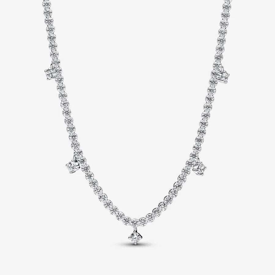 925 Silver Shining Round Double Ring & Heart-Shaped Cuban Tennis Necklace – DIY Charm Jewelry for Women