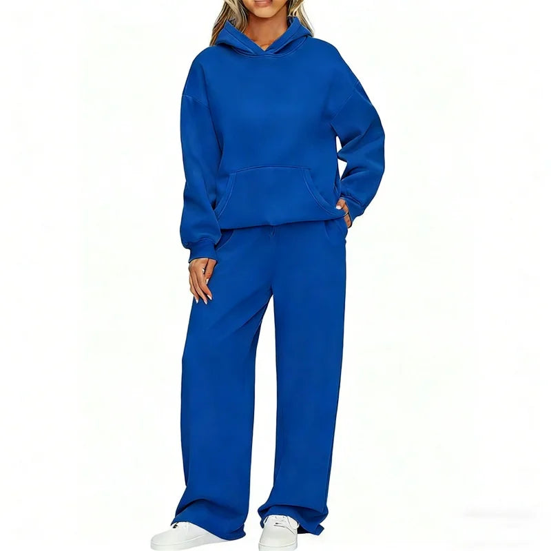 Women’s Autumn Winter Hoodie & Wide Leg Pants Two-Piece Tracksuit – Casual Loose Sportswear ❄️👟