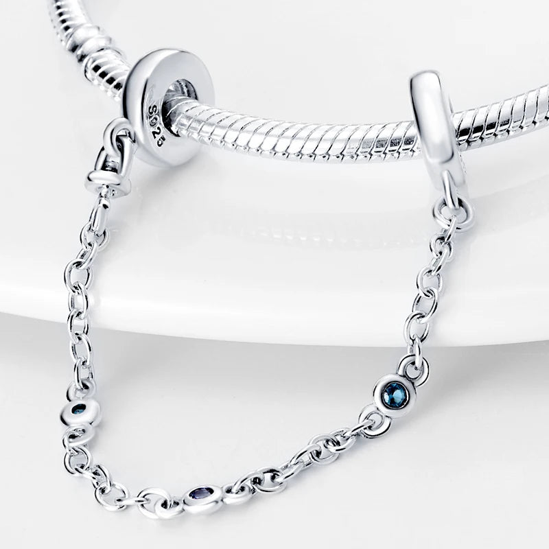 925 Sterling Silver Silicone Spacer Beads & Safety Chain | Clasp Charms Fit Original Pandora 3mm Bracelet – Women’s Jewelry