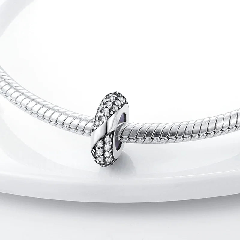 925 Sterling Silver Round Colored Zircon Spacer Beads – Fits Pandora Original Bracelets DIY Exquisite Party Jewelry
