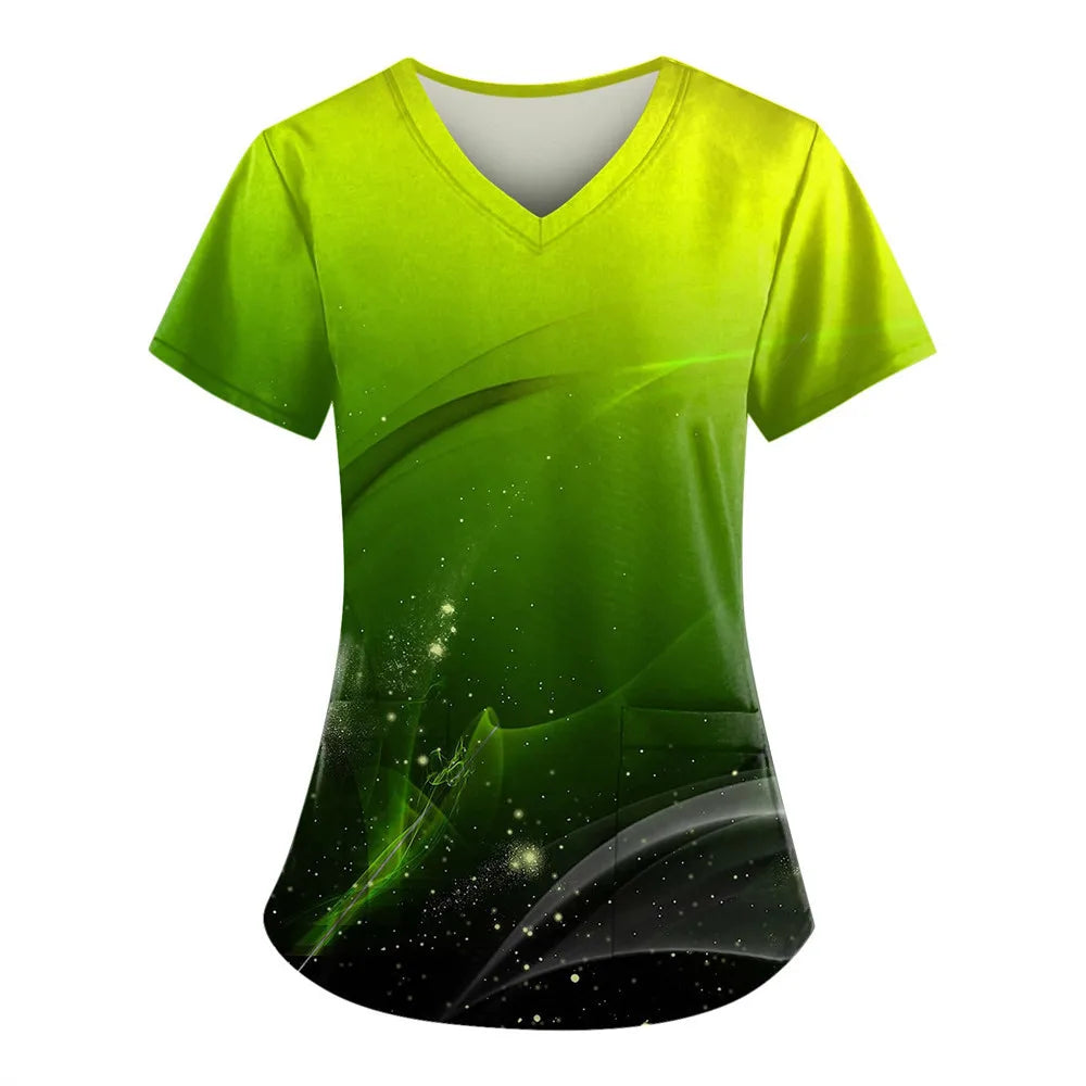 Women’s Nursing Scrubs ✨ Starlight 3D Print V-Neck Medical Uniform 💙