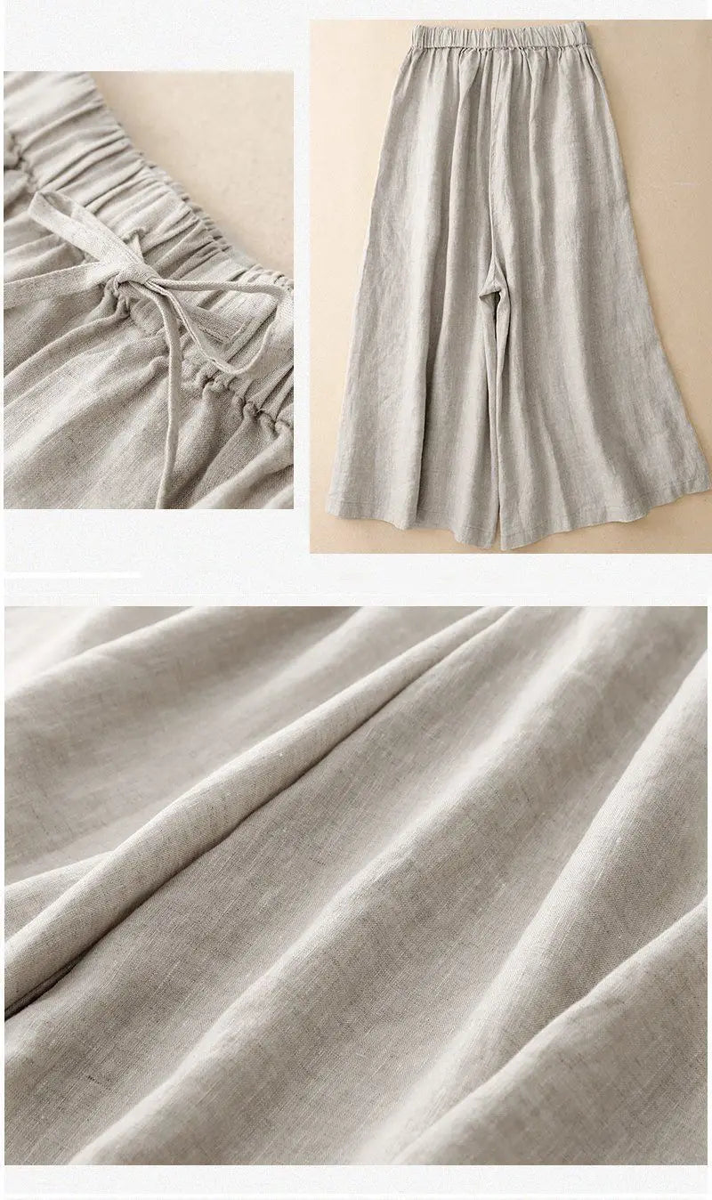 Casual Cotton Linen Pants for Women | Vintage Wide Leg Joggers | Summer Fashion Capri Sweatpants