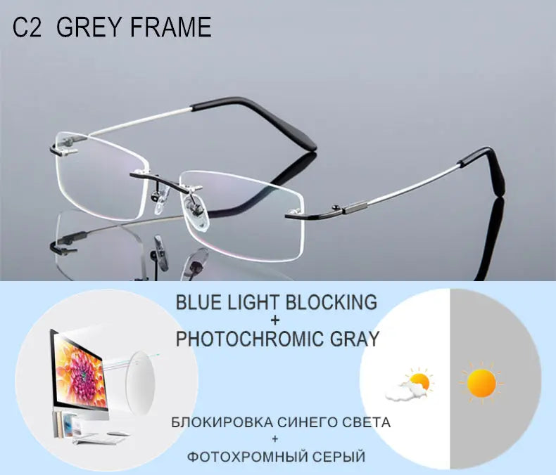 Titanium Alloy Rimless Glasses – Custom Prescription Eyewear for Men & Women | Anti Blue Ray & Photochromic Lenses