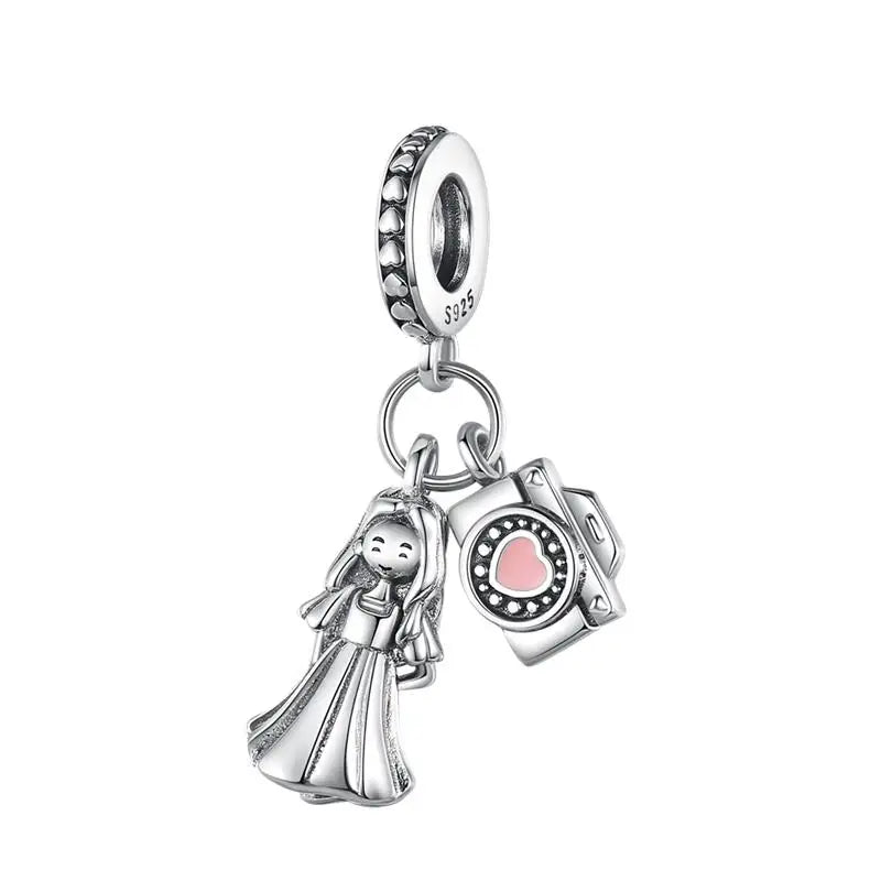 925 Sterling Silver Sweetheart Sister Charm | Fit Original Pandora & 3mm Bracelets DIY Jewelry Gift for Women