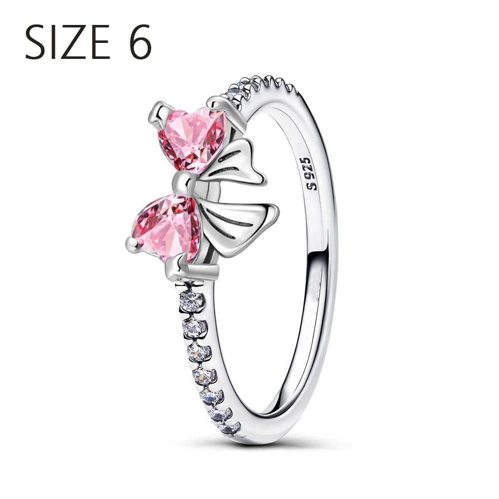 2024 New 925 Sterling Silver Bow Tie Jewelry Set | Zircon Ring, Earrings, Bracelet & Necklace for Women Gift