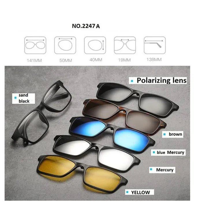 GSBJXZ Fashion Myopia Clip Sunglasses – Men & Women Polarized Clip-On Prescription Glasses | 5 Clip Set 0 to -4.0
