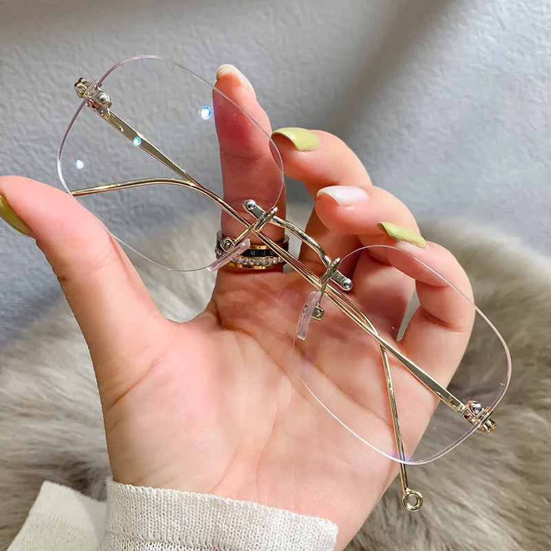 Rimless Square Reading Glasses – Blue Light Blocking Computer Eyeglasses | Fashion Reader for Women & Men +1.0 to +3.5