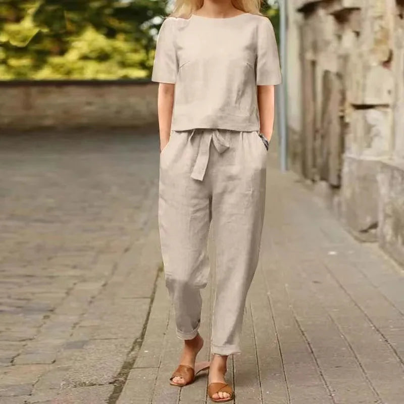 Casual Elegant Ladies 2 Piece Set – Spring Cotton Linen Long Sleeve Top & Loose Pants Set 🌸👚👖