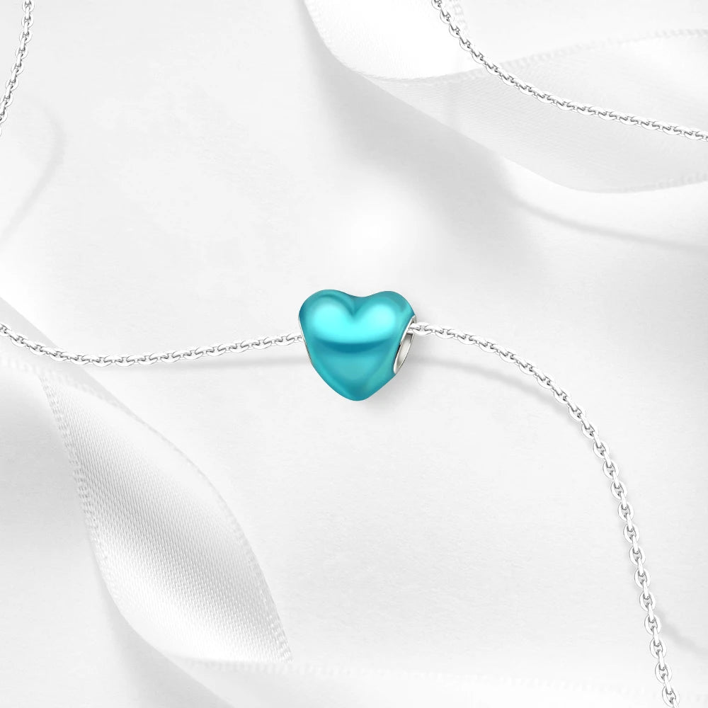 2025 New 925 Sterling Silver Colorful Shine Heart Charm Beads | Fit Snake Chain Bracelet & Necklace Women DIY Jewelry