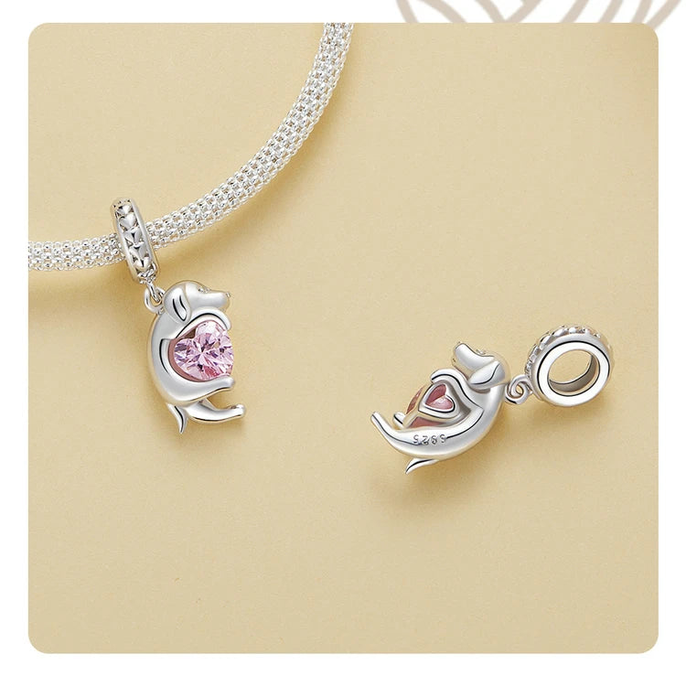 BISAER 925 Sterling Silver Dog Charm | Cute Dachshund Pet Bead Pendant for Women’s DIY Bracelet Jewelry