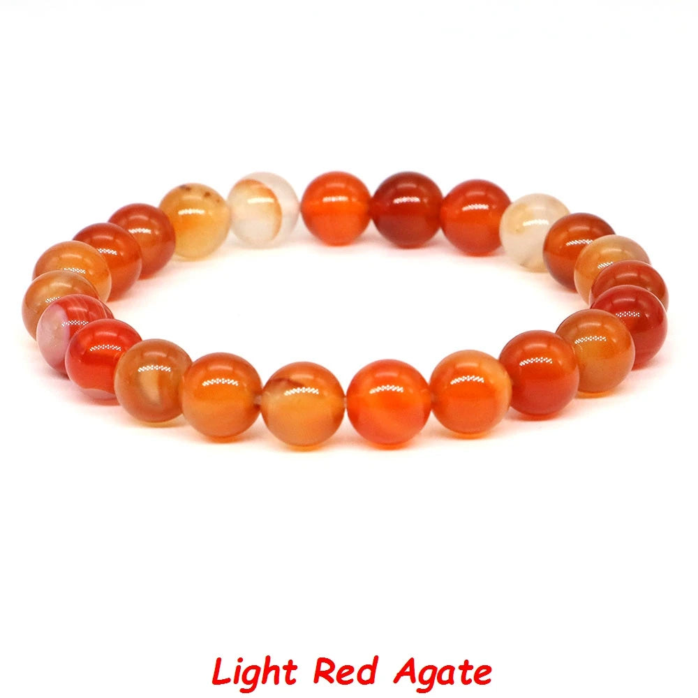 Natural Stone Healing Crystal Bracelet | Amethyst, Quartz & Agate Round Beads Elastic Stretch Bangle for Women & Men