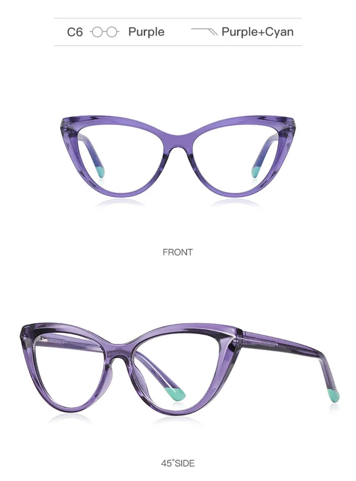 Blue Light Blocking Nearsighted Glasses – Cat Eye Spring Leg Prescription Spectacles for Women (-0.5 to -6.0)
