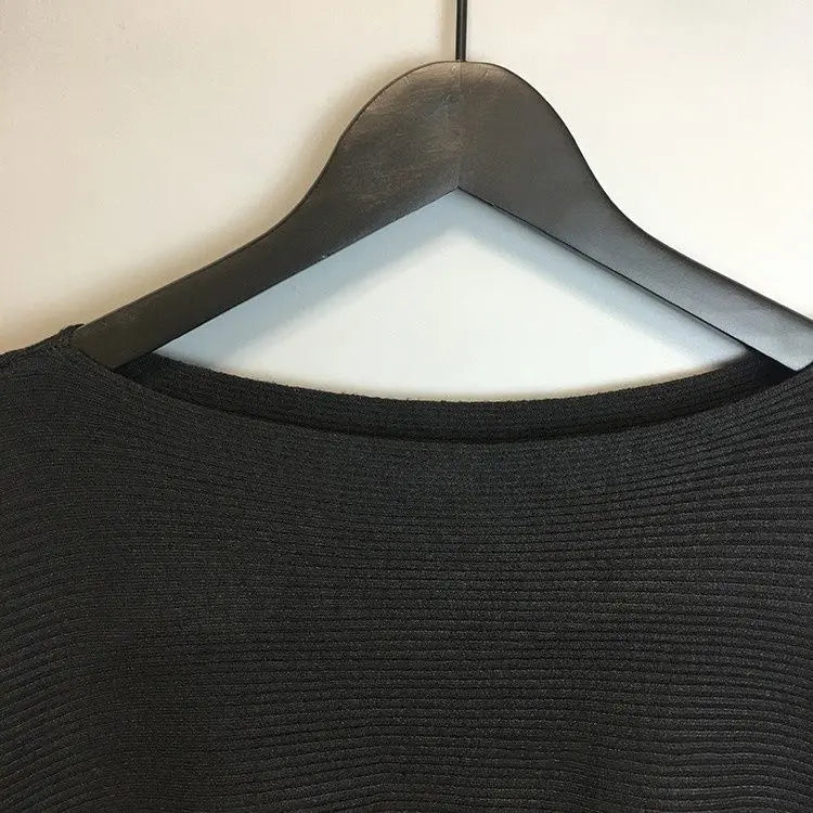 New Women’s One-Line Neck Bat Sleeve Knitted Sweater | Loose Simple OL Style Long Sleeve Solid Pullover