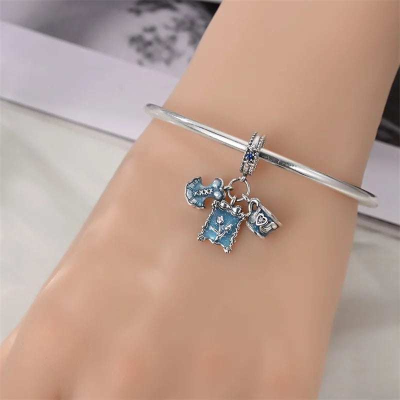 925 Silver Plated Magic Mirror Princess Angel Pink Charm Beads | Fits Original Pan 925 Bracelet | Exquisite DIY Jewelry