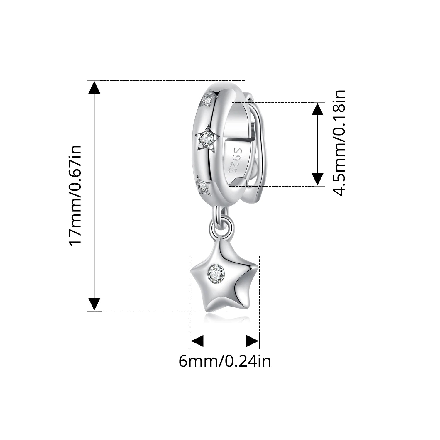 BAMOER 925 Sterling Silver Star of David Pendant | Polished Hexagram CZ Bead | Fits Original Bracelet DIY Jewelry Accessories