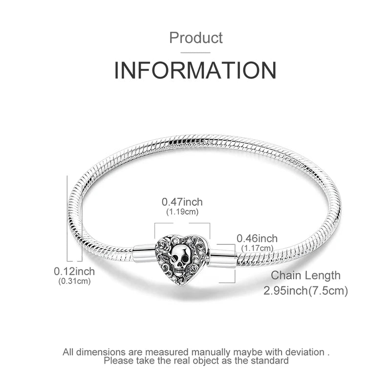 925 Sterling Silver Heart Moon Sun Clasp Charm Bracelet | 17–20CM Original Bracelet for Women | Fits Pandora DIY Beads Jewelry