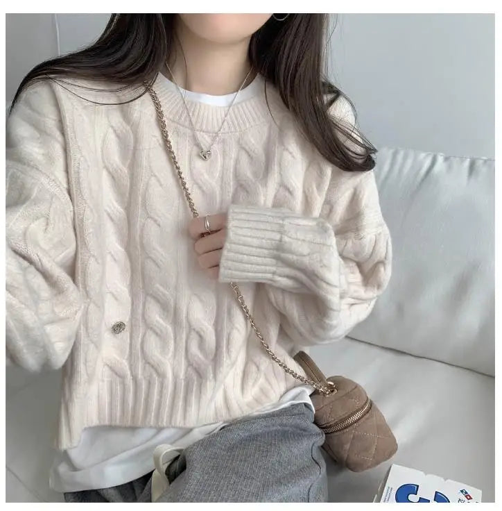 Soft Knit Sweater Women’s Top – Lazy Sleeve Inner Wear | Autumn Winter New Arrival Twist Cotton Long Sleeve Round Neck