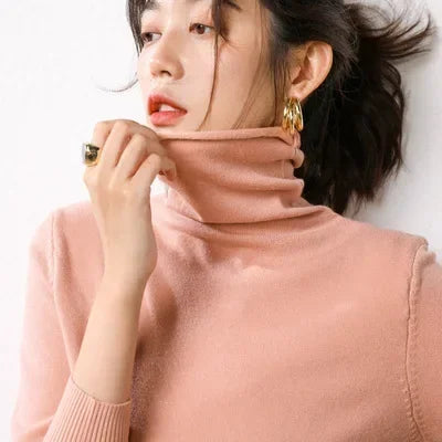 2025 Women’s Autumn Winter Turtleneck Sweater – Slim Fit Korean Knit Tops | Stretch Basic Pullovers