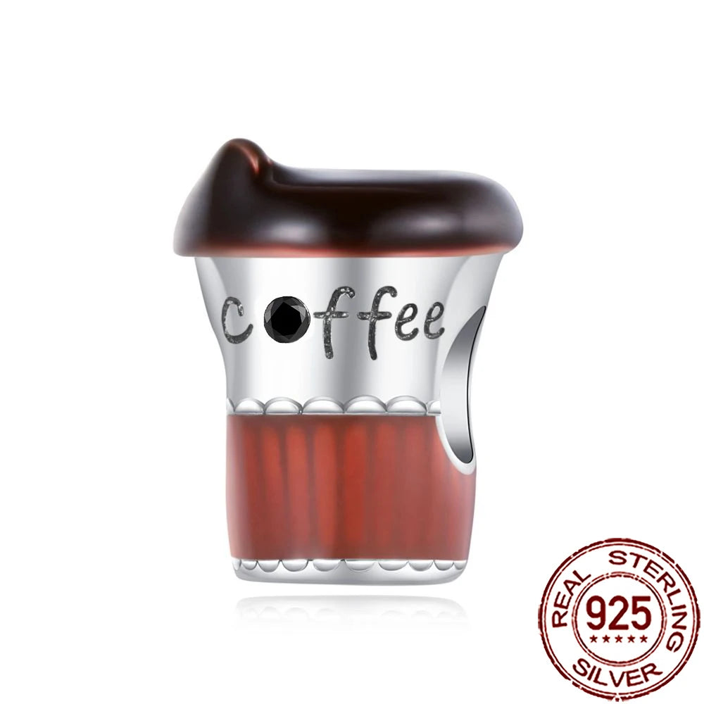 2025 New 925 Sterling Silver Coffee, Cake, Fruit & Burger Charms | Fit Pandora Bracelet & Necklace DIY Jewelry