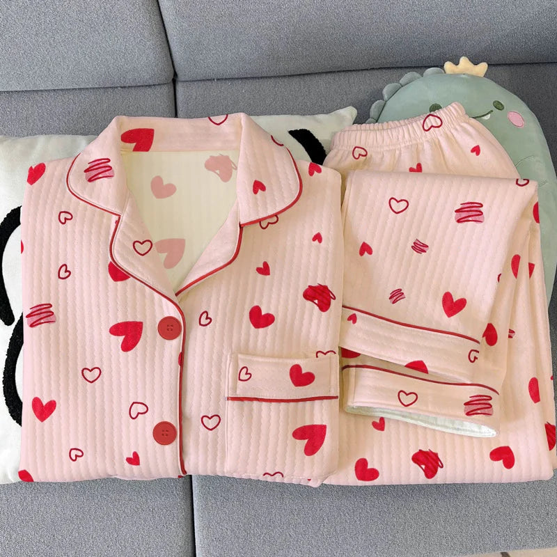 Thickened Air Cotton Women’s Loungewear Set – Lazy Bear Cartoon Long Sleeve Top & Pants 🐻❄️🛋️