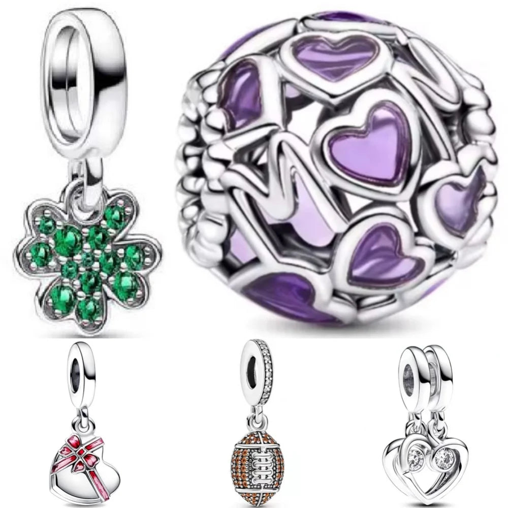 Hot Selling 925 Sterling Silver Blue Heart-Shaped Bead with Feather Pendant | Fit European Original Bracelet DIY Exquisite Jewelry