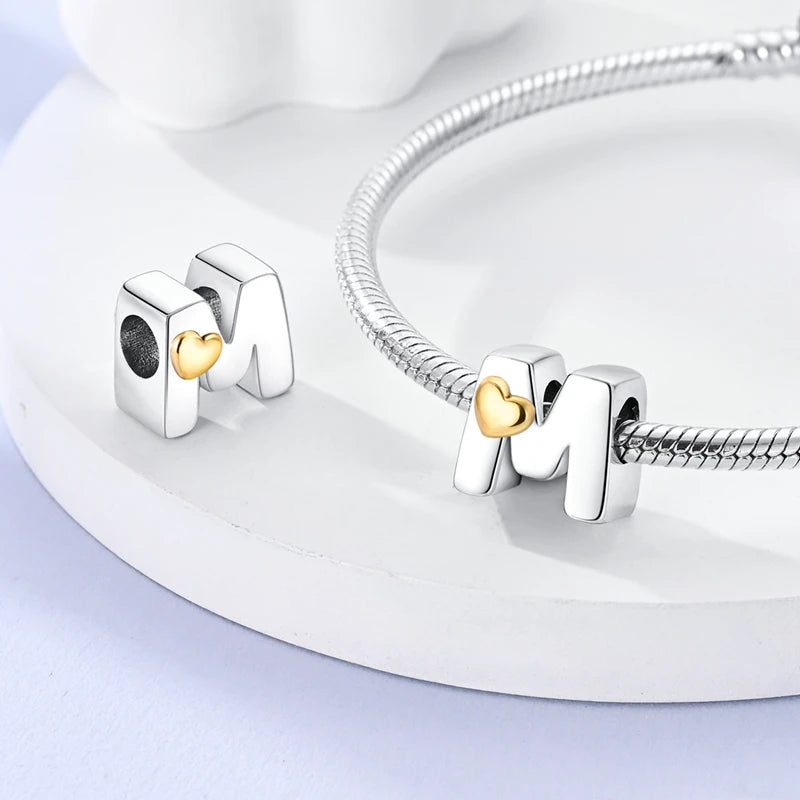 925 Sterling Silver Alphabet Letter A–Z Charm Beads | English Initial Pendant for Original Bracelet DIY Jewelry Making