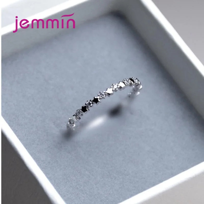 925 Sterling Silver Star Ring with Clear CZ | Luxury Stackable Women’s Wedding Jewelry