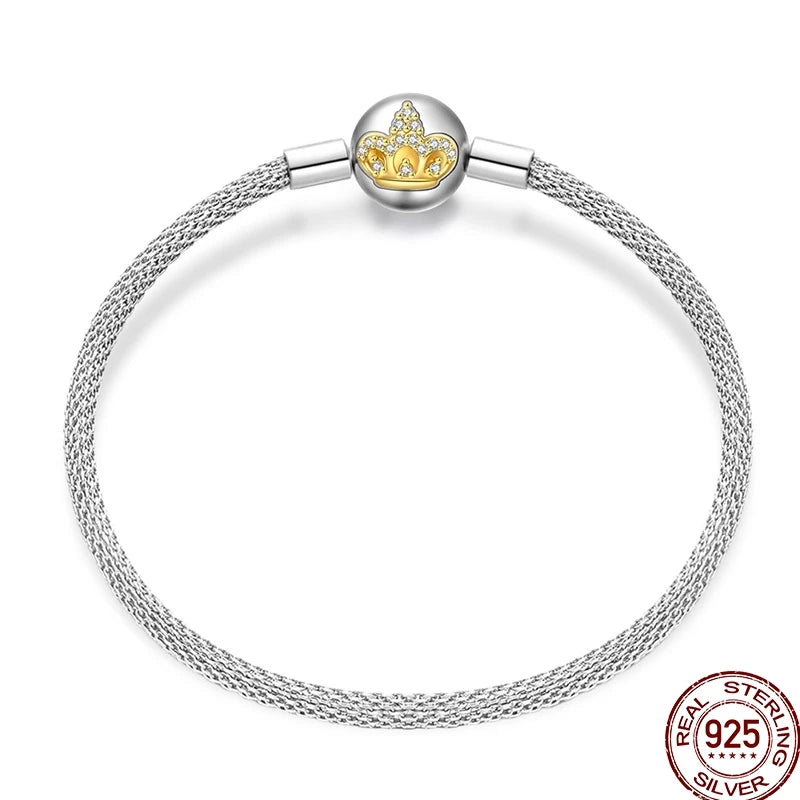 925 Sterling Silver Heart Moon Sun Clasp Charm Bracelet | 17–20CM Original Bracelet for Women | Fits Pandora DIY Beads Jewelry